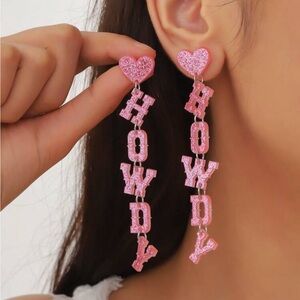 Pink Cowboy Boot and Howdy Earrings with Heart Accents